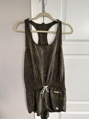 Viori Olive Green Tropical-Print Women's Romper with Drawstring
